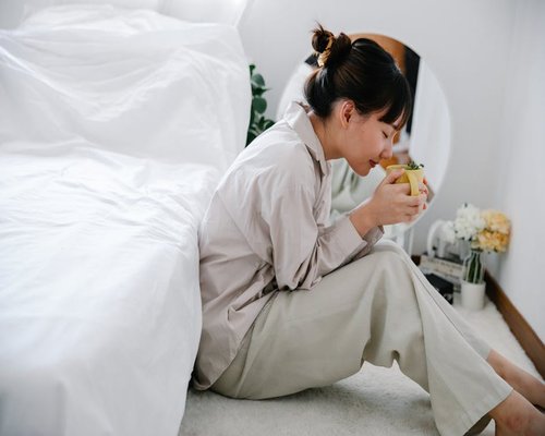 Woman enjoying a calm morning with tea